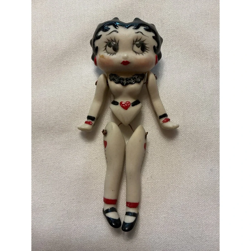 Vintage Betty Boop Jointed Bisque Doll PinBrooch Articulated Ceramic HandPainted